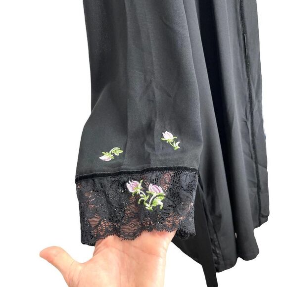 Oscar de‎ La Renta Pink Label Lace Embroidered Robe Chemise Set Sz S/M black - Picture 7 of 12